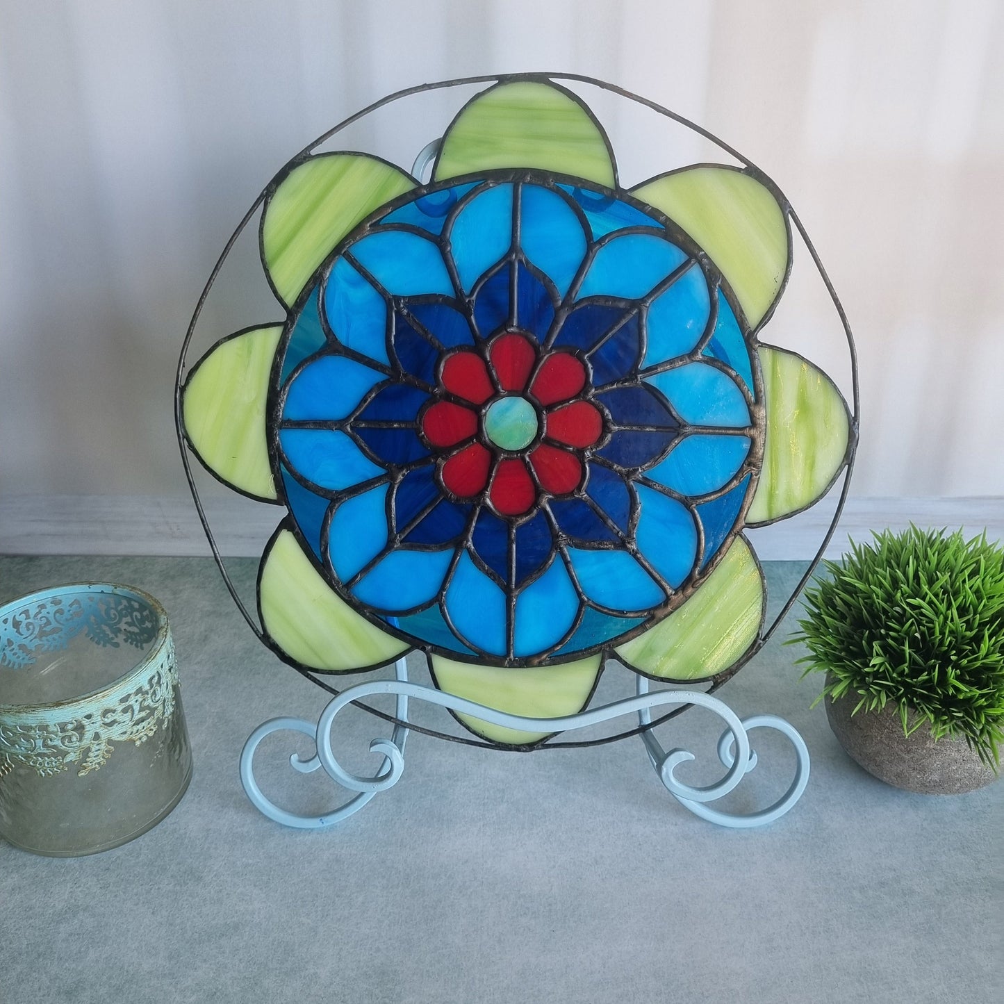 Handmade glass mandala wall hanging – close up detail