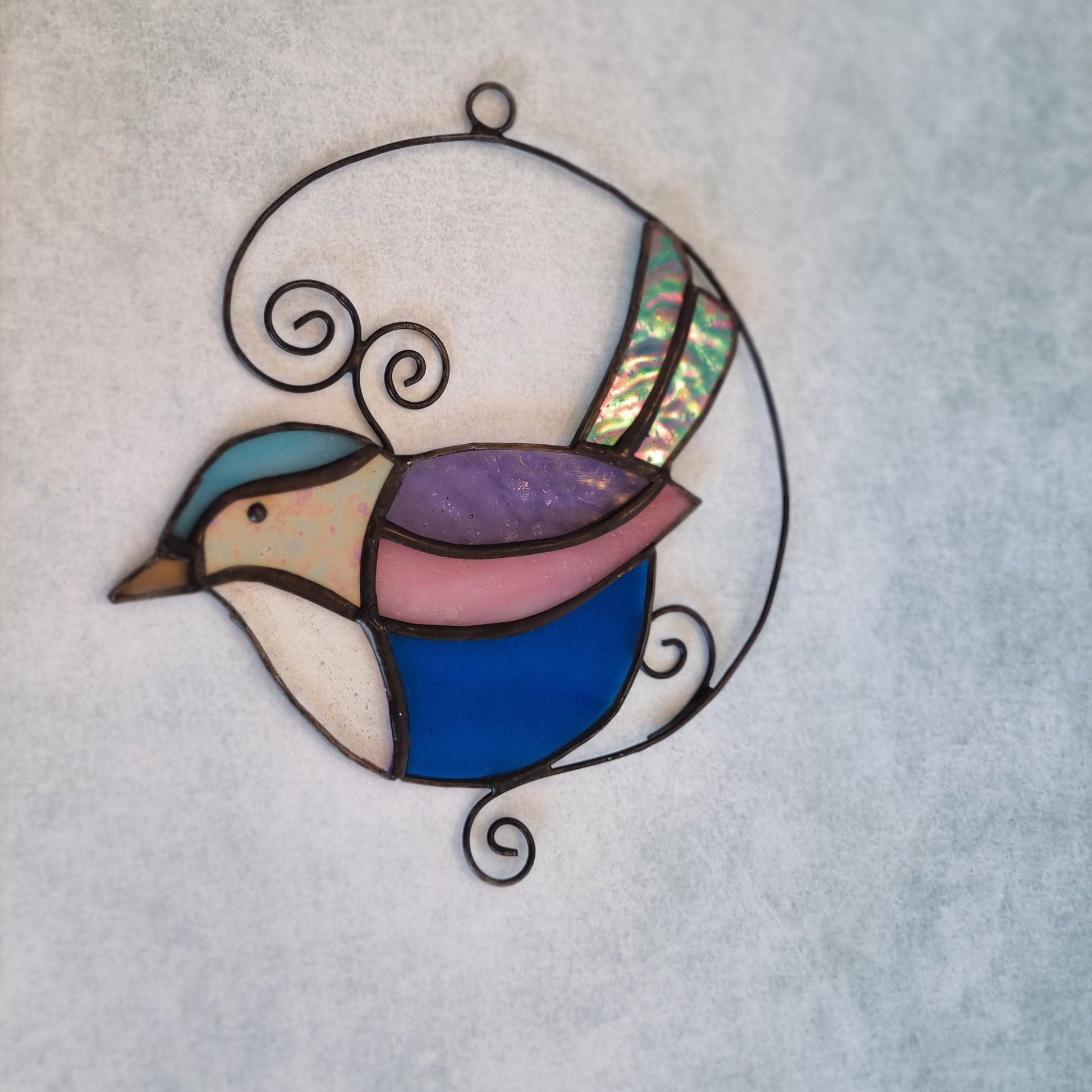 Handmade colorful glass bird decorative art – front view