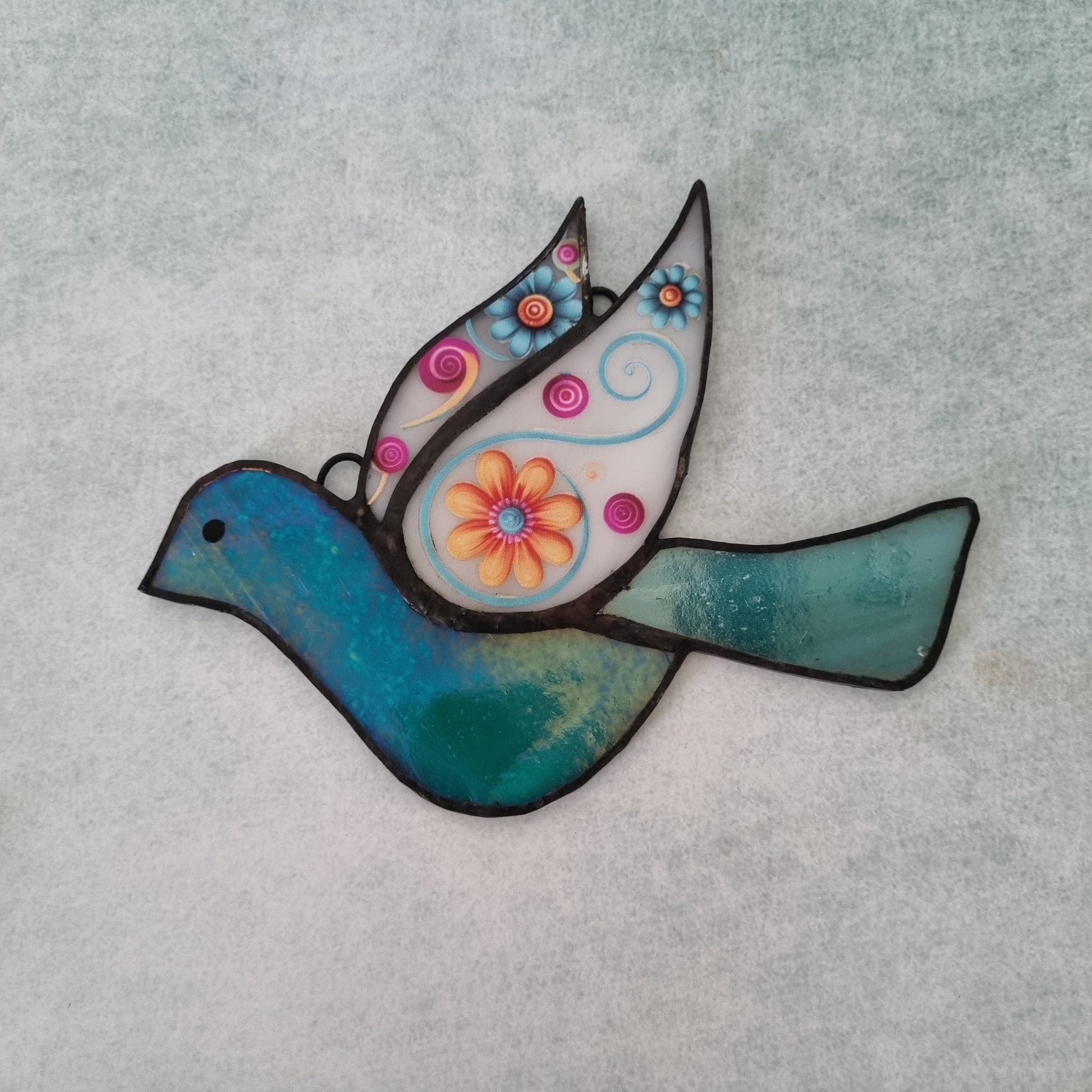 Handmade glass bird wall art – front view
