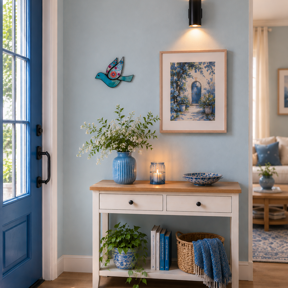 Handmade decorative glass bird mounted on wall