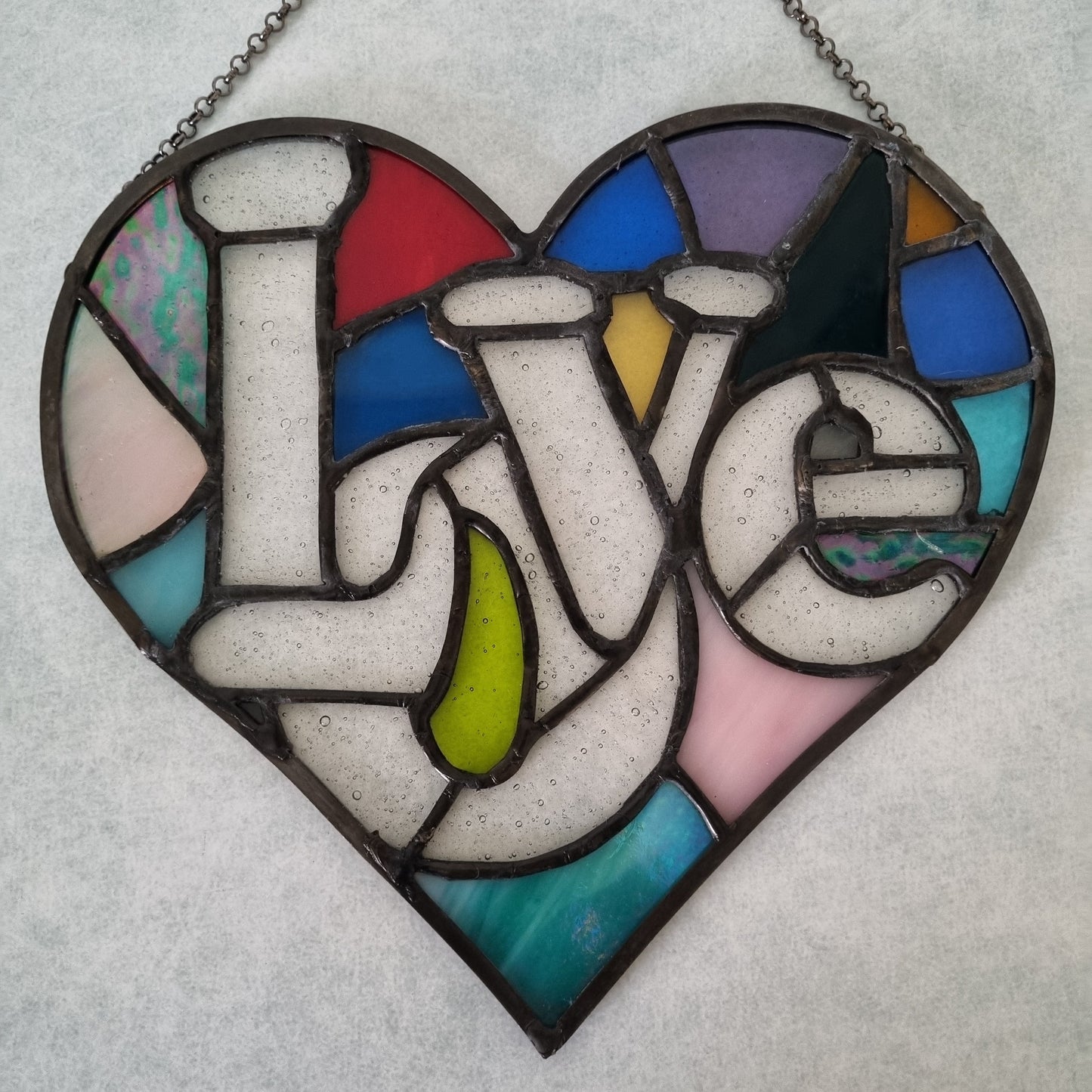Handmade glass love heart – hung on wall