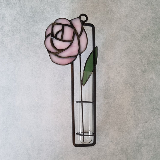 Handmade glass and metal wall decoration with rose – front view