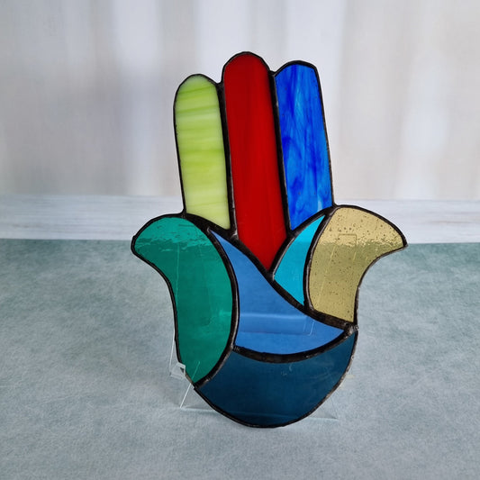 Handmade colorful stained glass Hamsa – front view