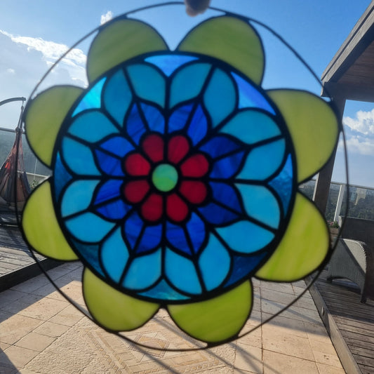 Handmade stained glass mandala wall art – front view