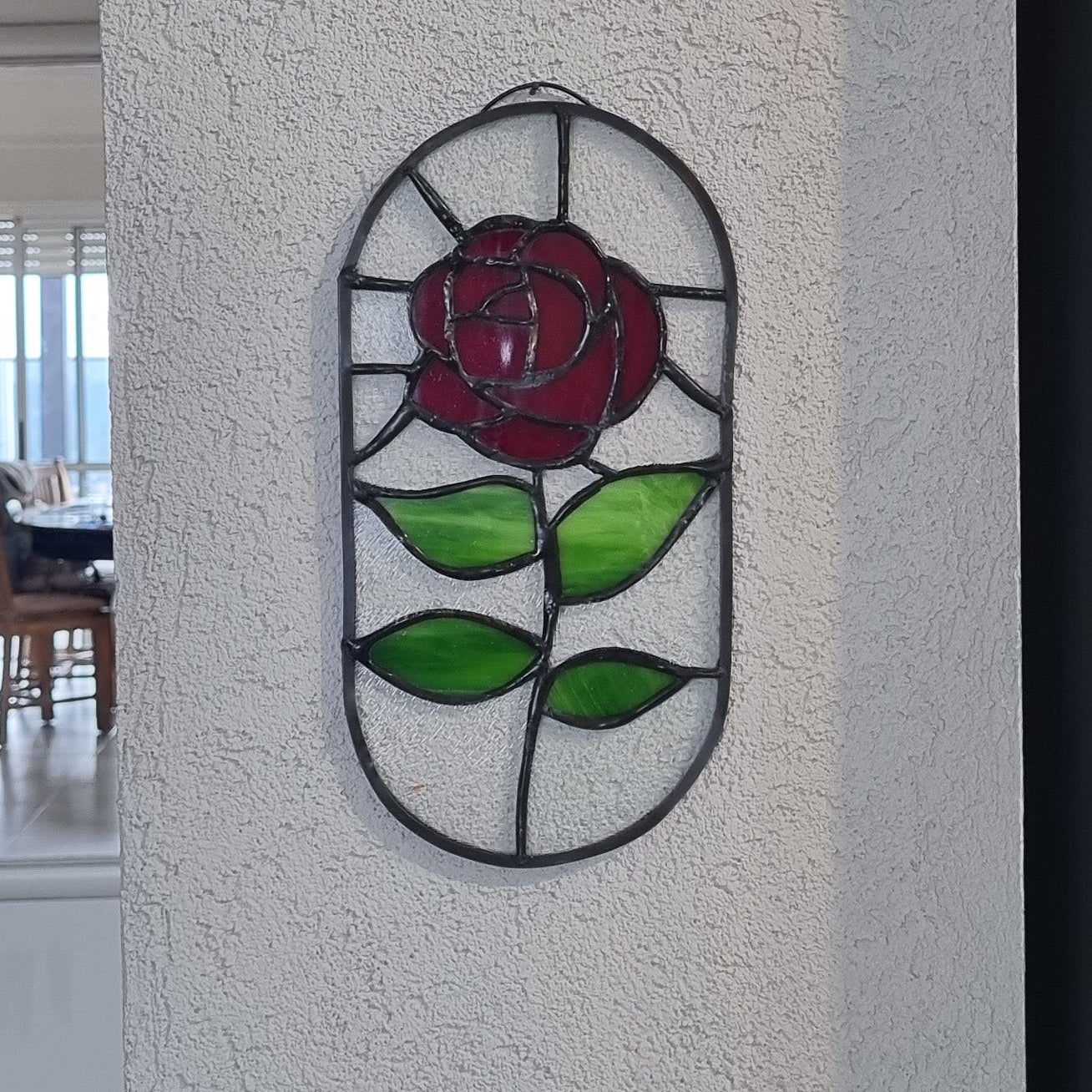 Handmade stained glass rose wall art – close up