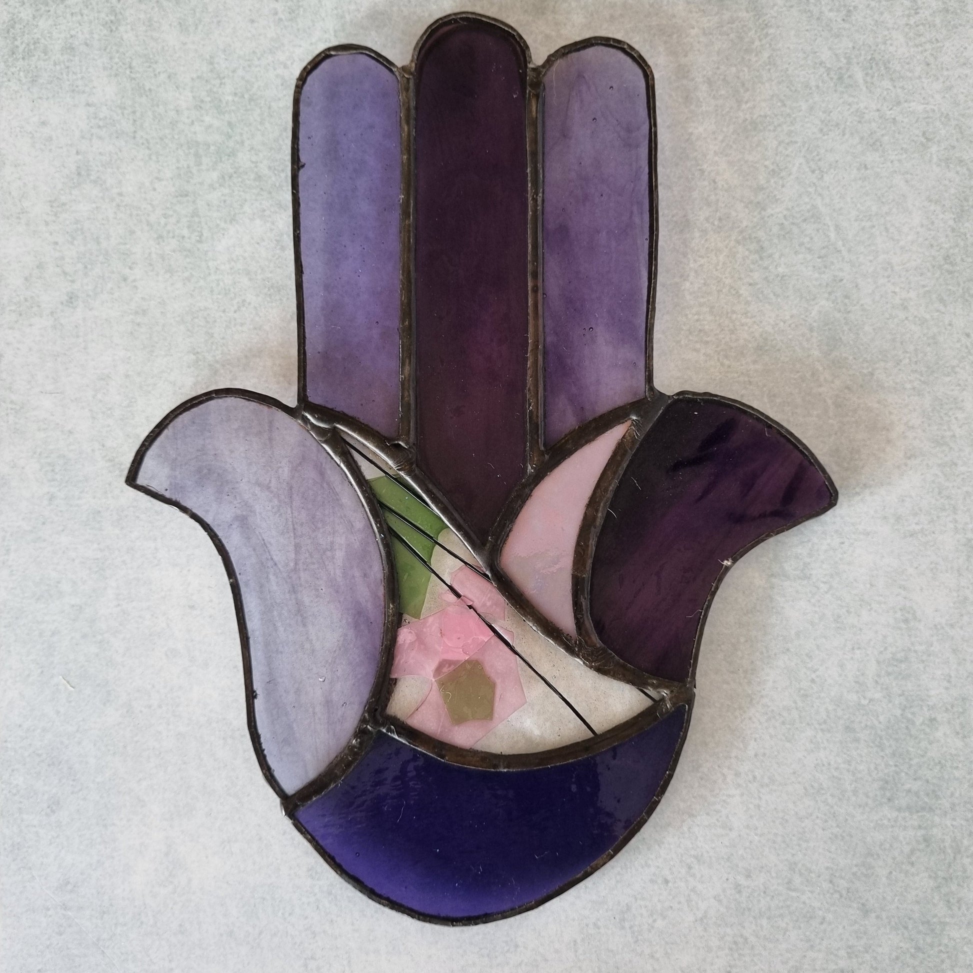 Purple stained glass Hamsa – side view