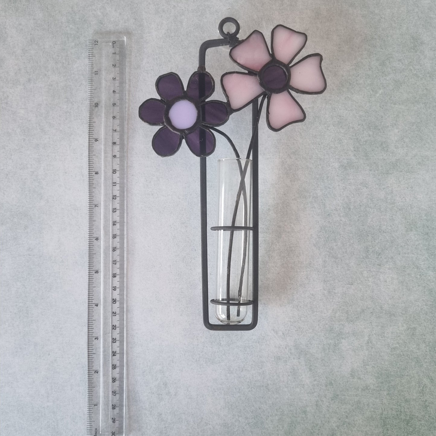 Stained glass purple flowers wall decoration – side view
