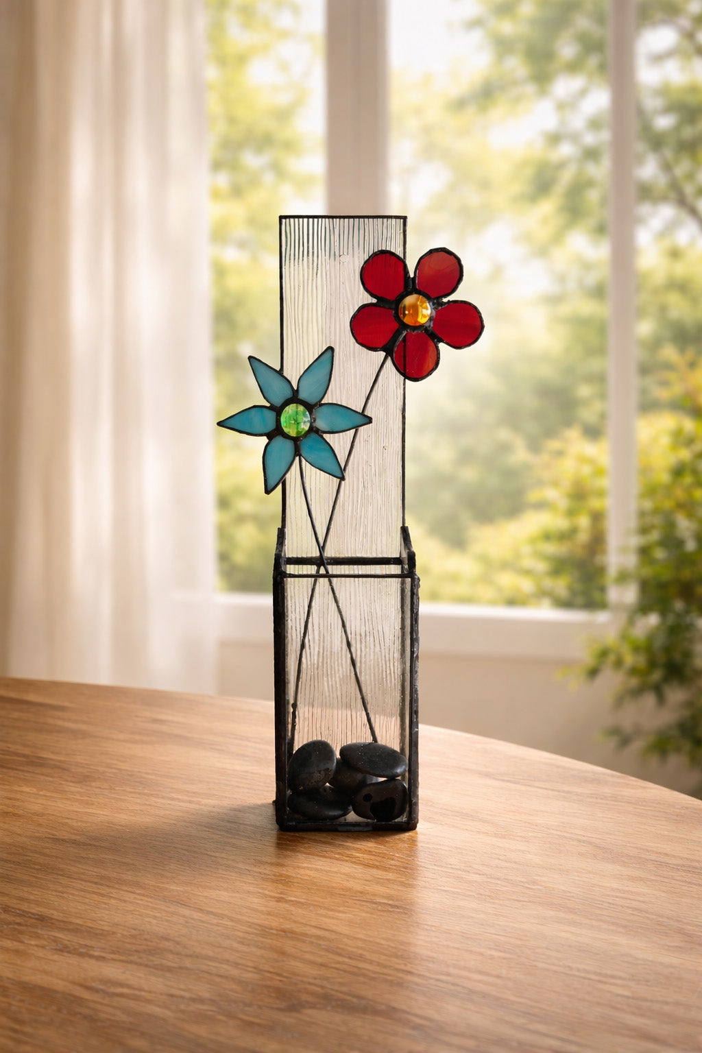 Handmade Stained Glass Wall Art with Natural Stones