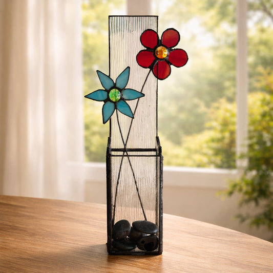 Handmade Stained Glass Wall Art with Natural Stones